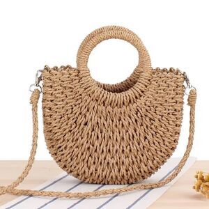 Woven Half Round Straw Beach Crossbody Bag